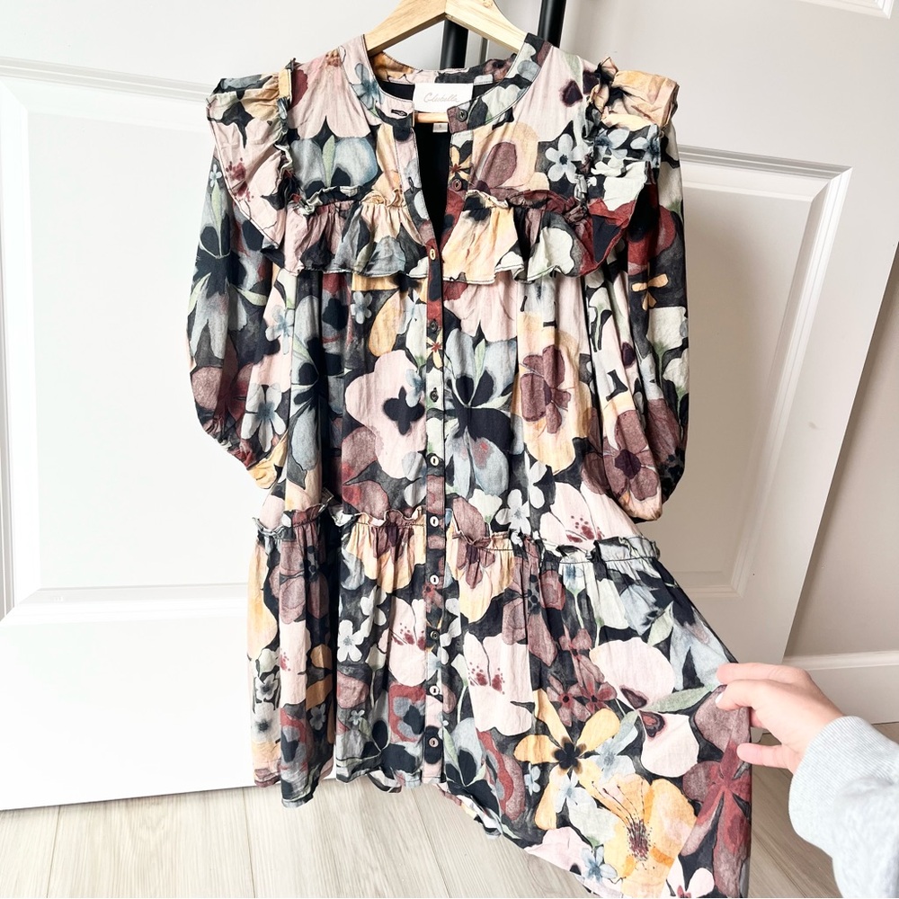 Cleobella Tatiana Floral Print Minidress Button Front Size S